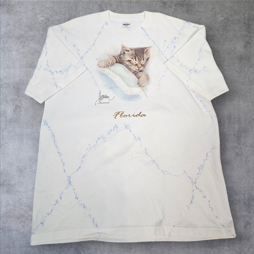 Vintage Murina Bob Harrison Sleeping Tabby Cat Florida Souvenir Tee-Shirt XL B5